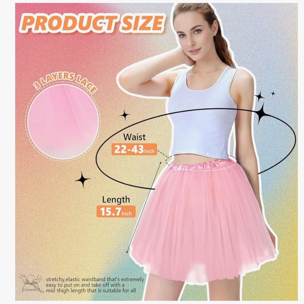 NWOT Tutus for Women Adult Tutu Tulle Skirts Costumes  3 Layered Skirt One Size